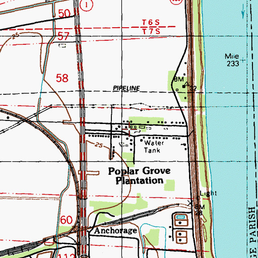 Topographic Map of Poplar Grove Plantation, LA