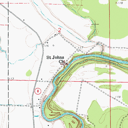 Topographic Map of Saint Johns Church, AR