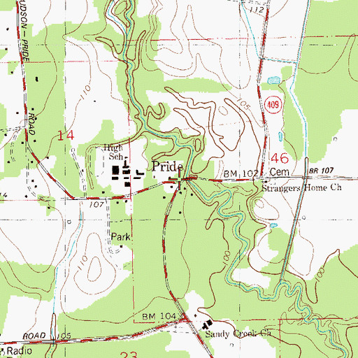 Topographic Map of Pride, LA