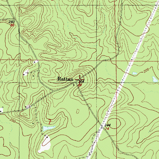 Topographic Map of Rattan, LA