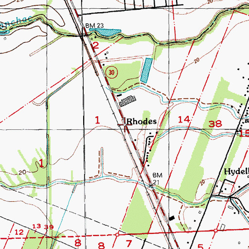 Topographic Map of Rhodes, LA