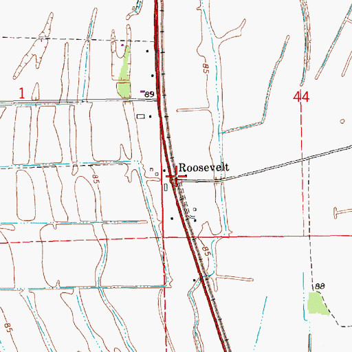 Topographic Map of Roosevelt, LA