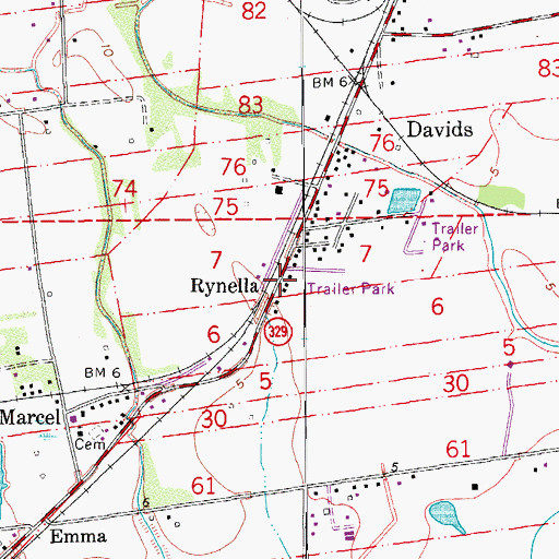 Topographic Map of Rynella, LA