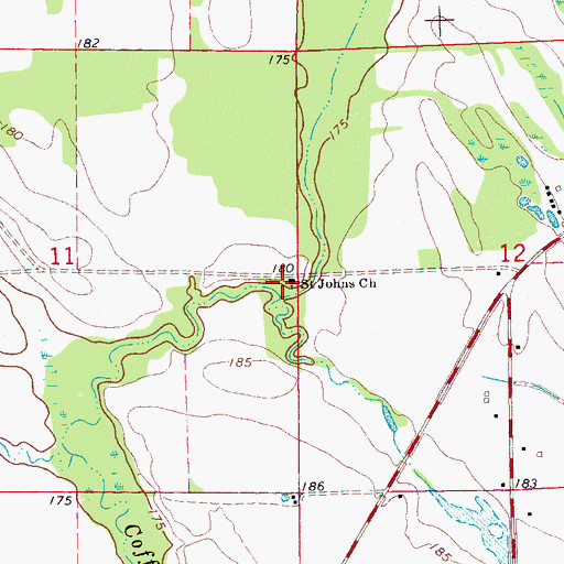 Topographic Map of Saint Johns Church, AR