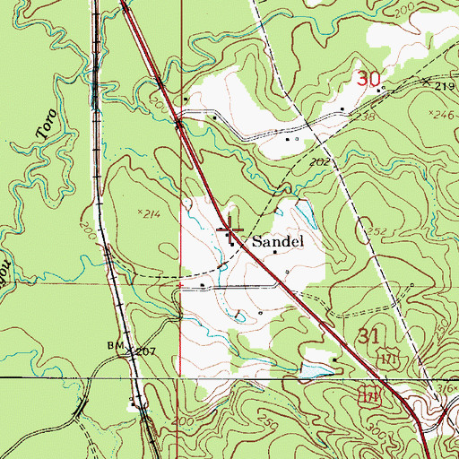 Topographic Map of Sandel, LA