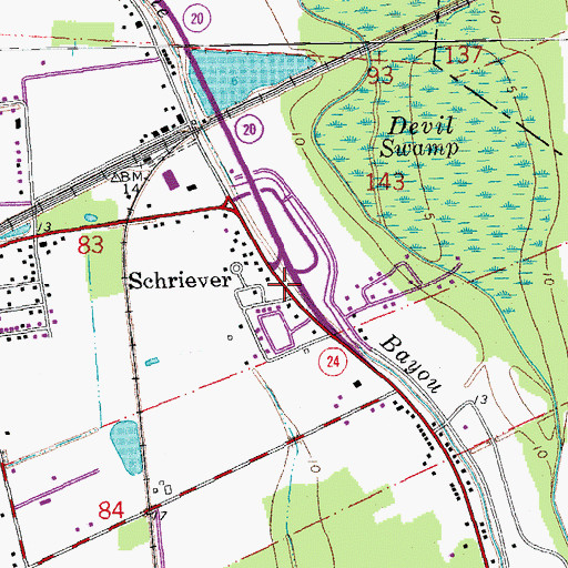 Topographic Map of Schriever, LA