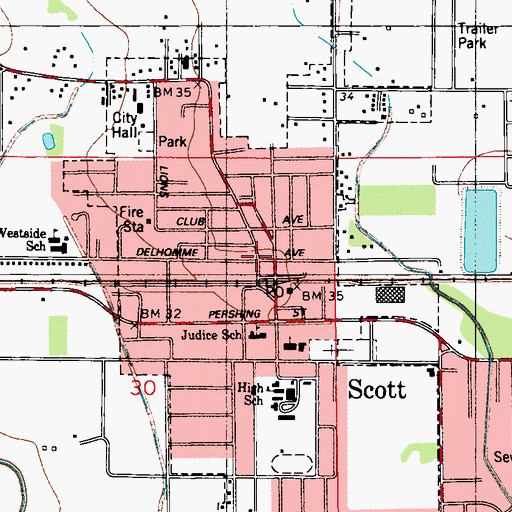 Topographic Map of Scott, LA