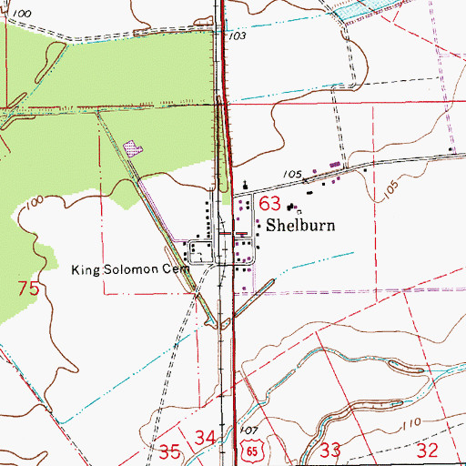Topographic Map of Shelburn, LA
