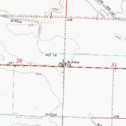 Topographic Map of Saint Johns Church, AR