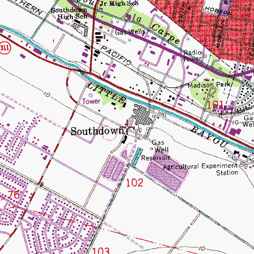 Topographic Map of Southdown, LA