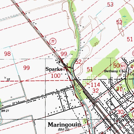 Topographic Map of Sparks, LA