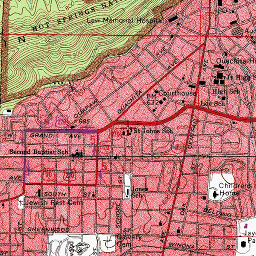Topographic Map of Saint Johns School, AR