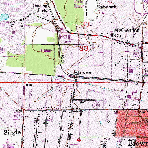 Topographic Map of Steven, LA