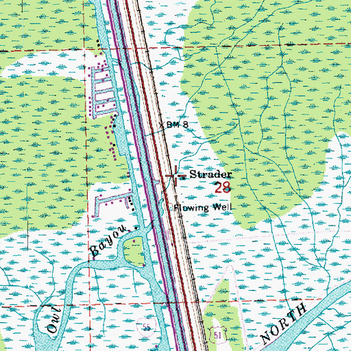 Topographic Map of Strader, LA