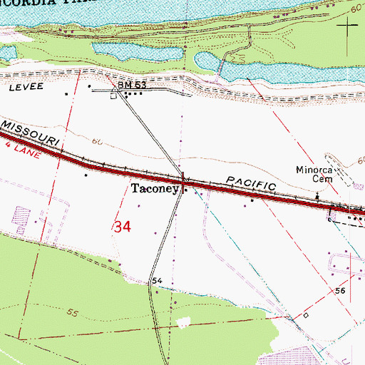 Topographic Map of Taconey, LA