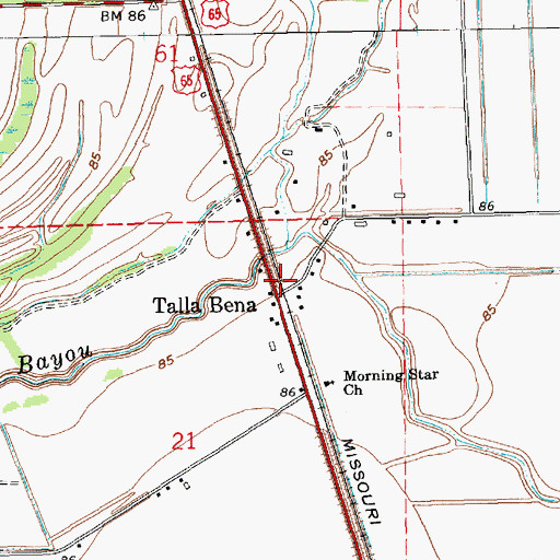 Topographic Map of Talla Bena, LA