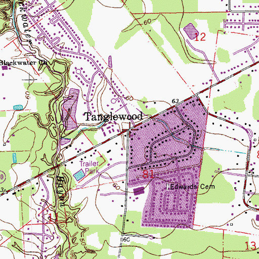 Topographic Map of Tanglewood, LA