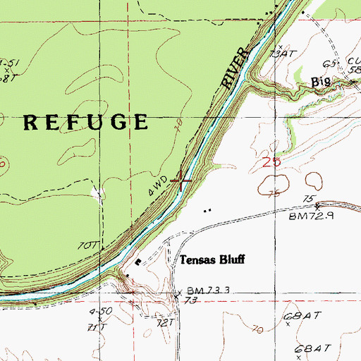 Topographic Map of Tensas Bluff Landing, LA