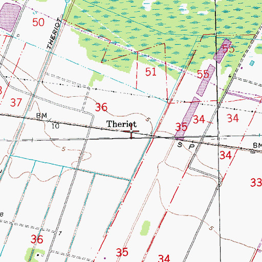 Topographic Map of Theriot, LA