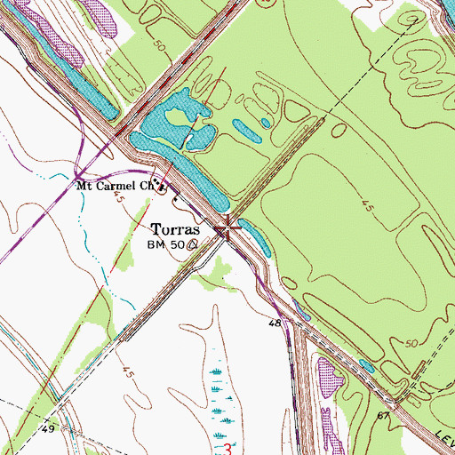 Topographic Map of Torras, LA