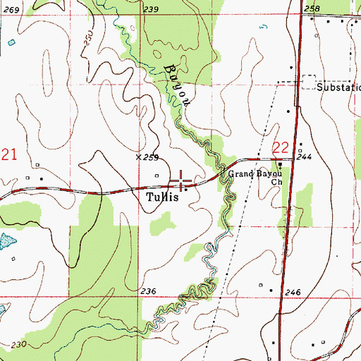 Topographic Map of Tullis, LA