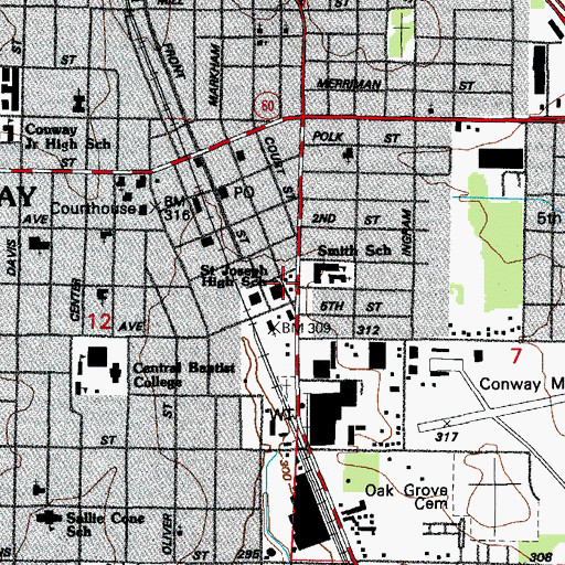 Topographic Map of Saint Joseph High School, AR