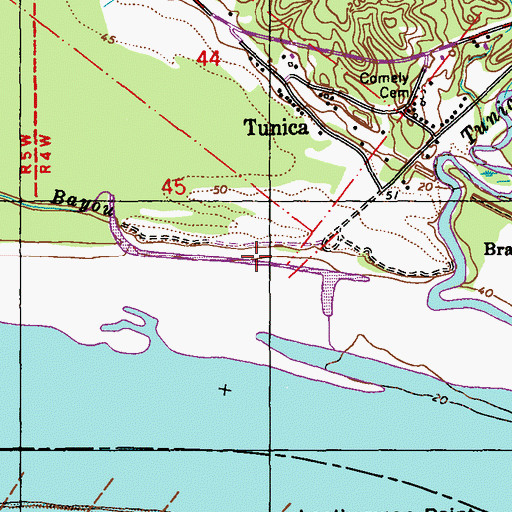 Topographic Map of Tunica Landing, LA