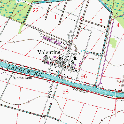 Topographic Map of Valentine, LA