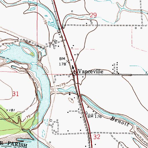 Topographic Map of Vanceville, LA