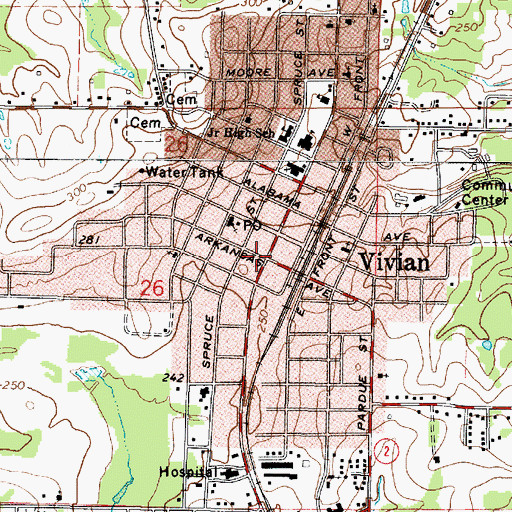 Topographic Map of Vivian, LA