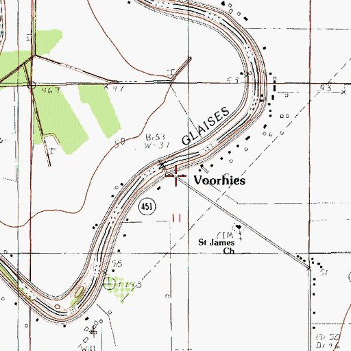 Topographic Map of Voorhies, LA