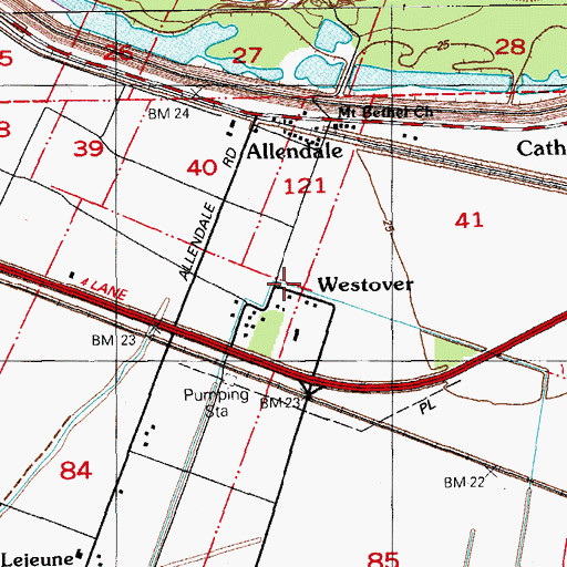 Topographic Map of Westover, LA