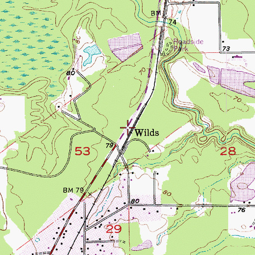 Topographic Map of Wilds, LA