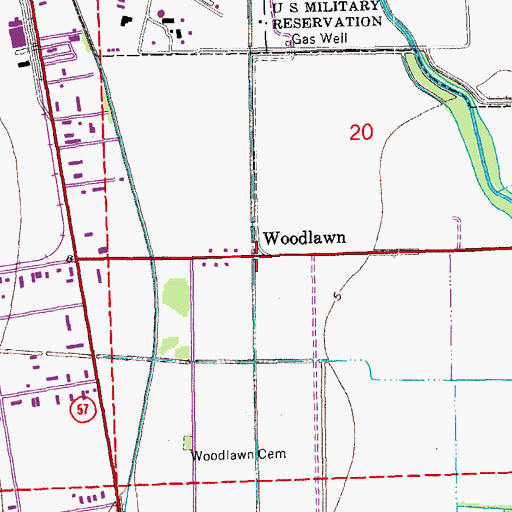 Topographic Map of Woodlawn, LA