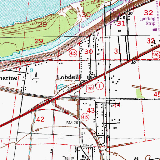 Topographic Map of Lobdell, LA