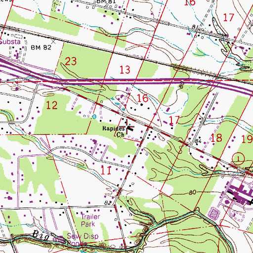 Topographic Map of Rapides Church, LA