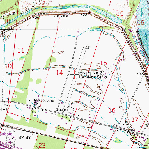 Topographic Map of Myers Number 2 Landing Strip, LA
