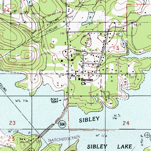 Topographic Map of Berean Church, LA