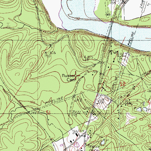 Topographic Map of Russell Cemetery, LA