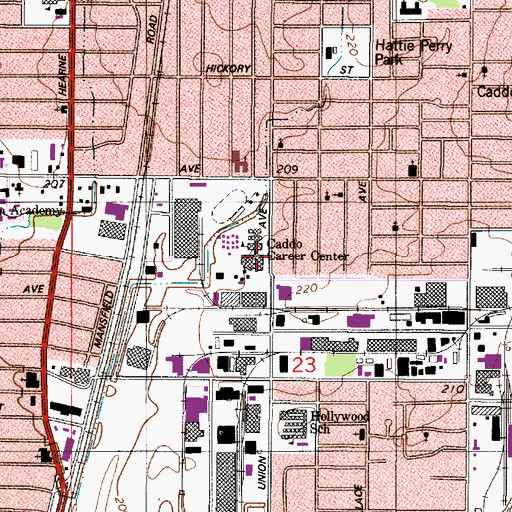 Topographic Map of Caddo Career and Technology Center School, LA