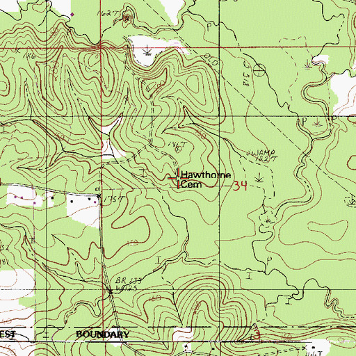 Topographic Map of Hawthorne Cemetery, LA