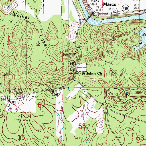 Topographic Map of Saint Johns Church, LA