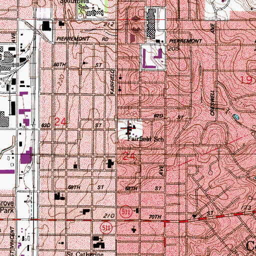 Topographic Map of Fairfield School, LA