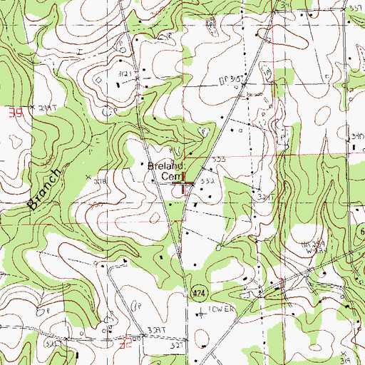 Topographic Map of Breland Cemetery, LA