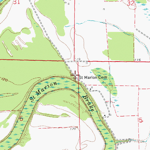 Topographic Map of Saint Marion Cemetery, AR