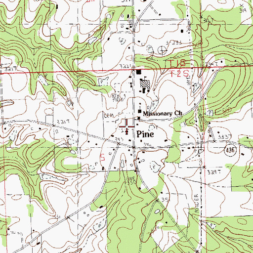 Topographic Map of Pine First Baptist Church, LA