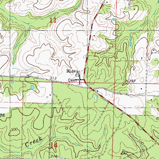 Topographic Map of Midway Cemetery, LA