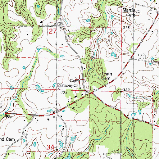 Topographic Map of Harmony Cemetery, LA