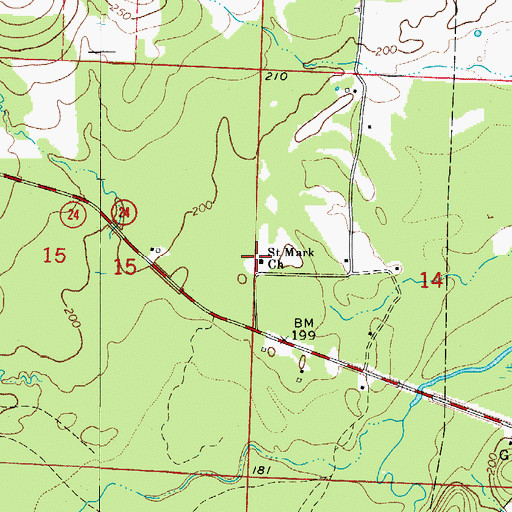 Topographic Map of Saint Mark Church, AR