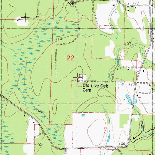 Topographic Map of Live Oak Church (historical), LA
